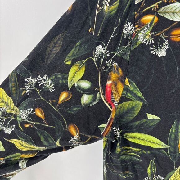 H&M Oil Leaf Bird Print Button Down collared Shirt - Black and Green - Picture 3 of 6